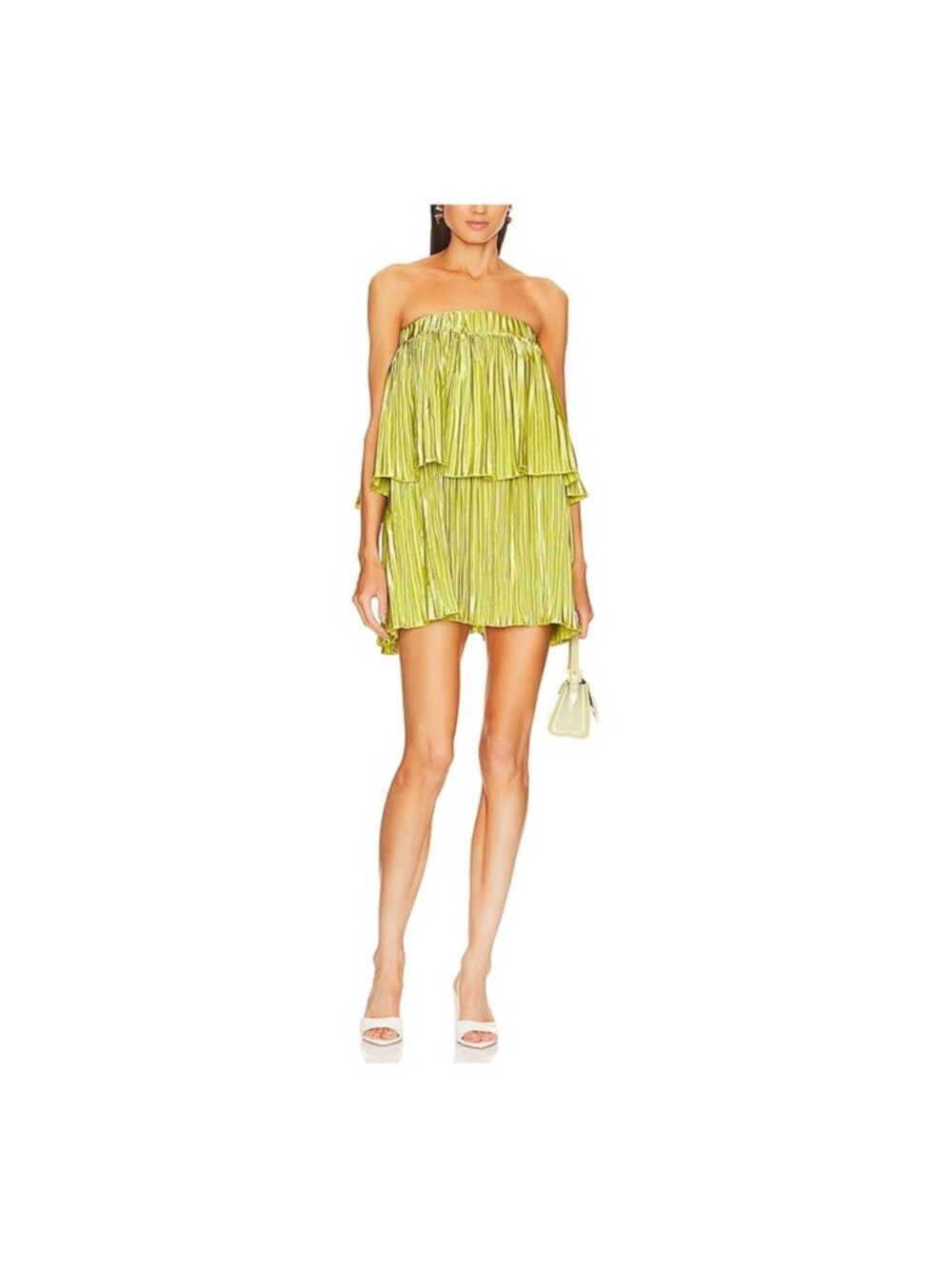 L'IDÉE Woman Lime Green Strapless Tiered Mini Dress